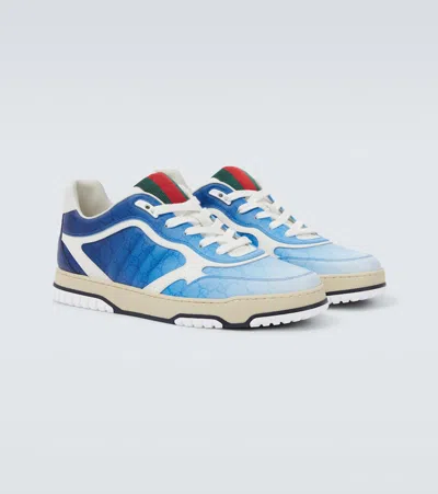 Gucci Canvas Sneakers With Printed Design And Contrast Panels In Blue