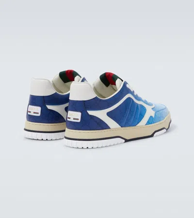 Gucci Canvas Sneakers With Printed Design And Contrast Panels In Blue