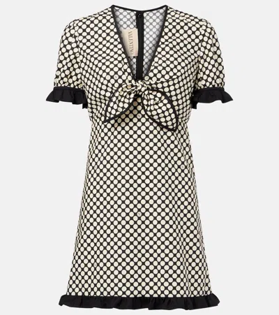 Valentino Bow-detailed Ruffled Polka-dot Cotton-poplin Mini Dress In Black