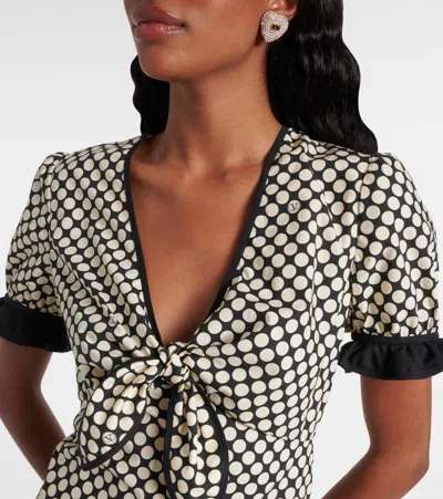 Valentino Bow-detailed Ruffled Polka-dot Cotton-poplin Mini Dress In Black