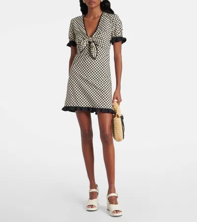 Valentino Bow-detailed Ruffled Polka-dot Cotton-poplin Mini Dress In Black