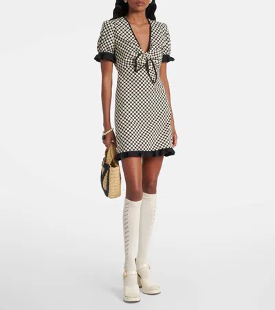 Valentino Bow-detailed Ruffled Polka-dot Cotton-poplin Mini Dress In Black