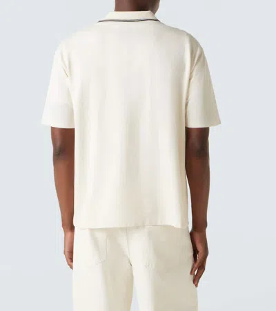 Frame Mens Striped Collar Regular-fit Pique Polo Top White Sand