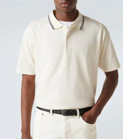 Frame Mens Striped Collar Regular-fit Pique Polo Top White Sand