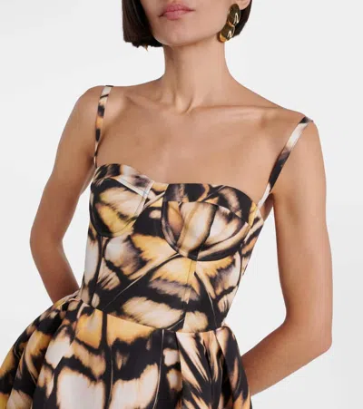 Oscar De La Renta Butterfly Faille Bustier Tea-length Dress