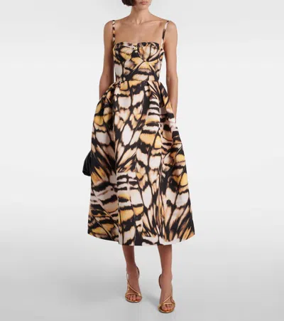 Oscar De La Renta Butterfly Faille Bustier Tea-length Dress