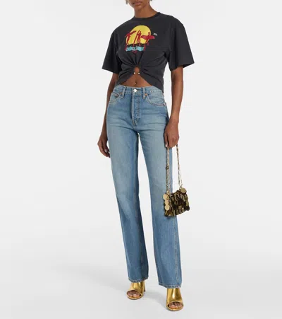 Rabanne Graphic Print Cropped T-shirt With Ring Detail