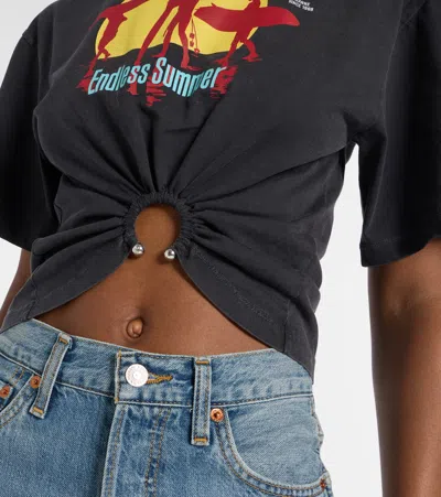 Rabanne Graphic Print Cropped T-shirt With Ring Detail