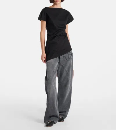 Jw Anderson Lace-trimmed Asymmetric Cotton Top In Black