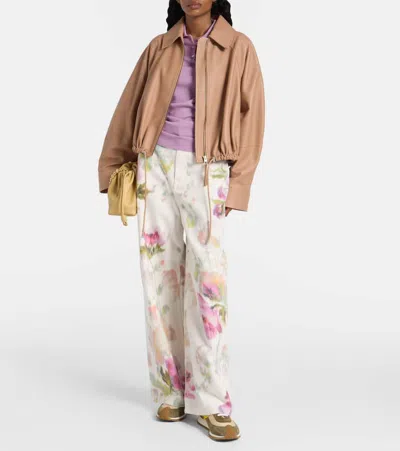 Loewe Floral Print Wide Leg Denim Trousers In White