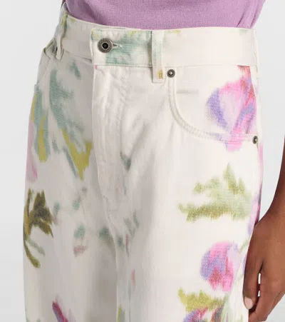 Loewe Floral Print Wide Leg Denim Trousers In White