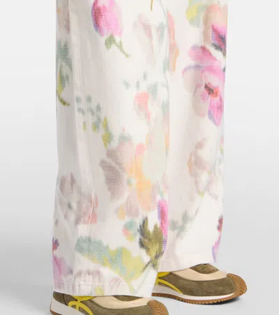 Loewe Floral Print Wide Leg Denim Trousers In White