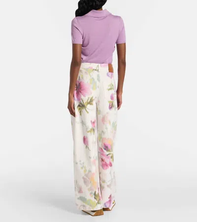 Loewe Floral Print Wide Leg Denim Trousers In White