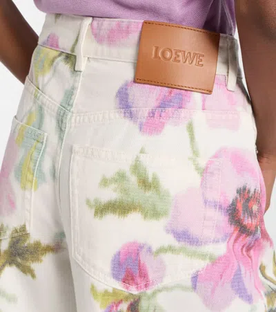 Loewe Floral Print Wide Leg Denim Trousers In White