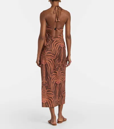 Johanna Ortiz Jungle Palms Halter Neck Midi Dress In Brown