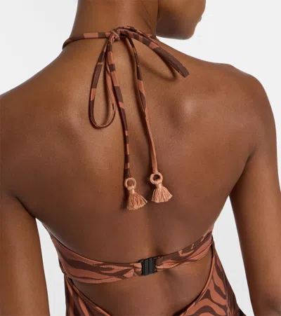Johanna Ortiz Jungle Palms Halter Neck Midi Dress In Brown