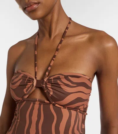 Johanna Ortiz Jungle Palms Halter Neck Midi Dress In Brown