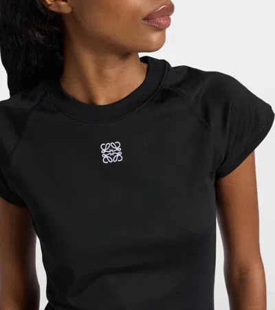 Loewe Anagram Embroidered Cotton-blend Jersey T-shirt In Black