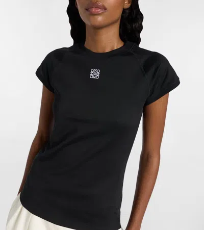Loewe Anagram Embroidered Cotton-blend Jersey T-shirt In Black