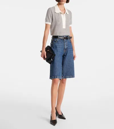 Frame Womens Navy Multi The Graduate Striped Cotton-knit Polo Shirt Xs In Gray