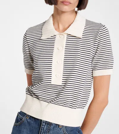Frame Womens Navy Multi The Graduate Striped Cotton-knit Polo Shirt Xs In Gray