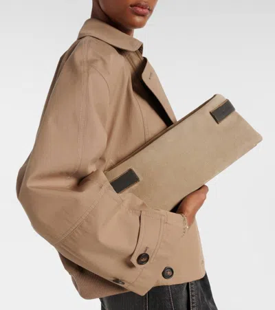 Brunello Cucinelli Essence Rectangular Suede Pouch Top Handle