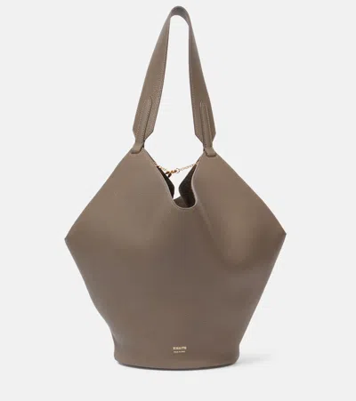 Khaite Lotus Small Leather Tote Bag In Gray