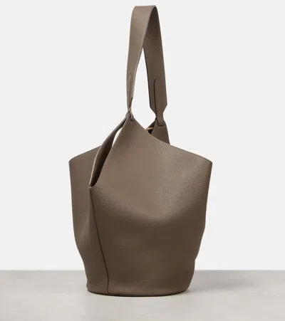 Khaite Lotus Small Leather Tote Bag In Gray