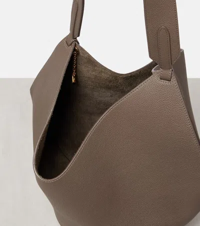 Khaite Lotus Small Leather Tote Bag In Gray