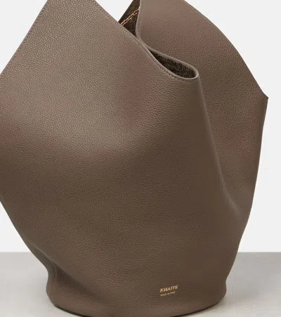 Khaite Lotus Small Leather Tote Bag In Gray