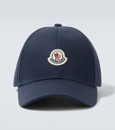 Moncler Men Cotton Gabardine Baseball Cap In Blue