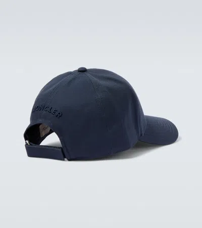 Moncler Men Cotton Gabardine Baseball Cap In Blue