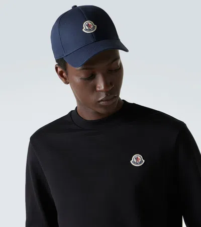 Moncler Men Cotton Gabardine Baseball Cap In Blue