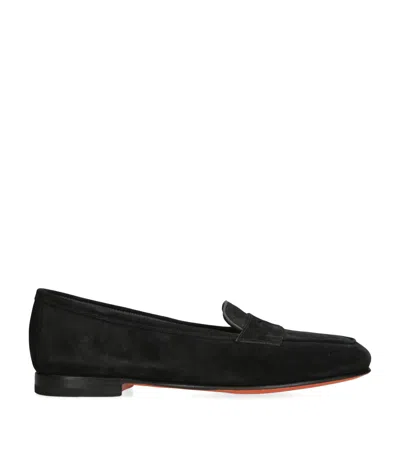 Santoni Suede Carla Loafers In Black