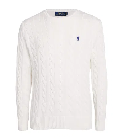 Polo Ralph Lauren Textured Cable Knit Sweater With Round Neckline And Fitted Silhouette In White