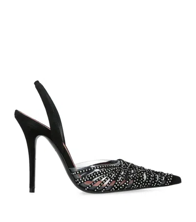Amina Muaddi Suede Embellished Lori Slingback Pumps 105 In Black