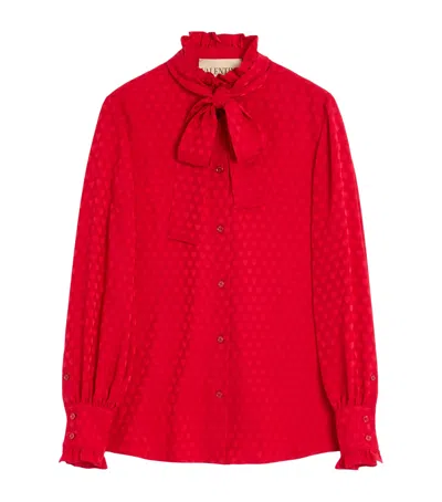 Valentino Crepe De Chine Shirt With Cour De Coeur Print In Red