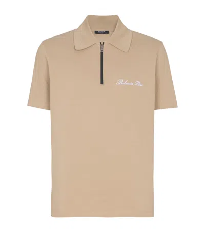 Balmain Embroidered Logo Polo Shirt In Brown