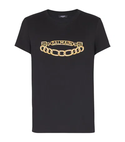 Balmain Black Crewneck T-shirt With Logo Print On The Front In Cotton Man
