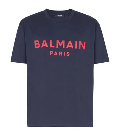 Balmain Paris Print T-shirt Short Sleeves In Blue