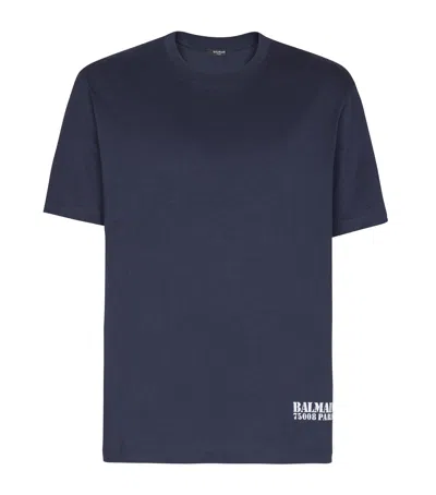 Balmain Blue Crewneck T-shirt With Logo Lettering Print On The Front