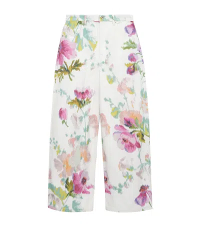 Loewe Floral Print Wide Leg Denim Trousers In White