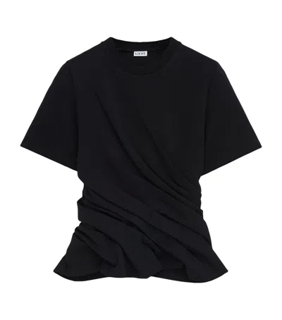 Loewe Draped Cotton-blend Jersey T-shirt In Black