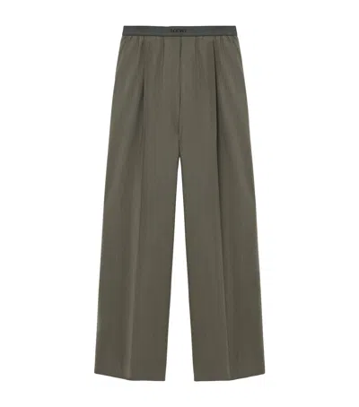 Loewe Womens Khaki Green Logo-waistband Straight-leg Woven Trousers In Black