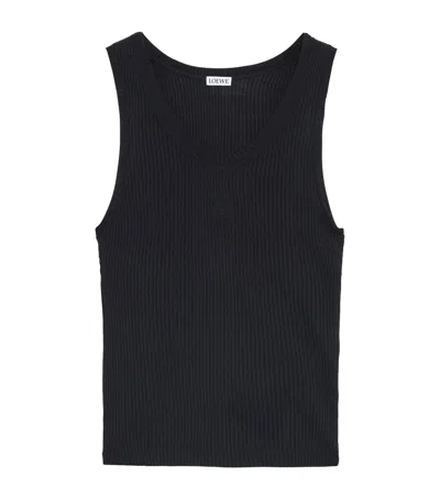 Loewe Womens Black Anagram Ribbed Silk-jersey Tank Top