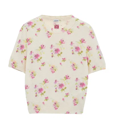 Loewe Crew Neck Floral Pattern Cotton Blend Sweater In Multi