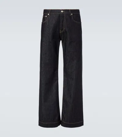 Alexander Mcqueen Cotton Denim Wide Leg Jeans In Blue