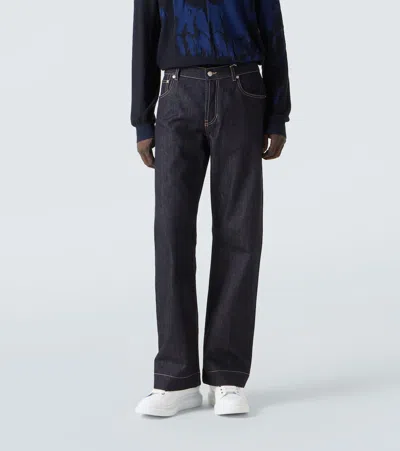 Alexander Mcqueen Cotton Denim Wide Leg Jeans In Blue