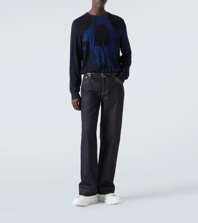 Alexander Mcqueen Cotton Denim Wide Leg Jeans In Blue