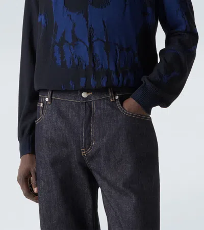 Alexander Mcqueen Cotton Denim Wide Leg Jeans In Blue